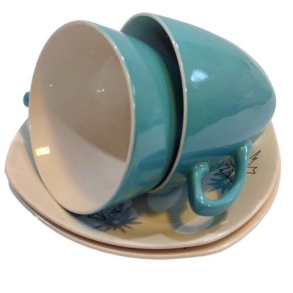 Vintage Set of 2 Midwinter 'Quite Contrary' Coffee Cups &‎ Saucers 1950s Retro - Picture 2 of 11